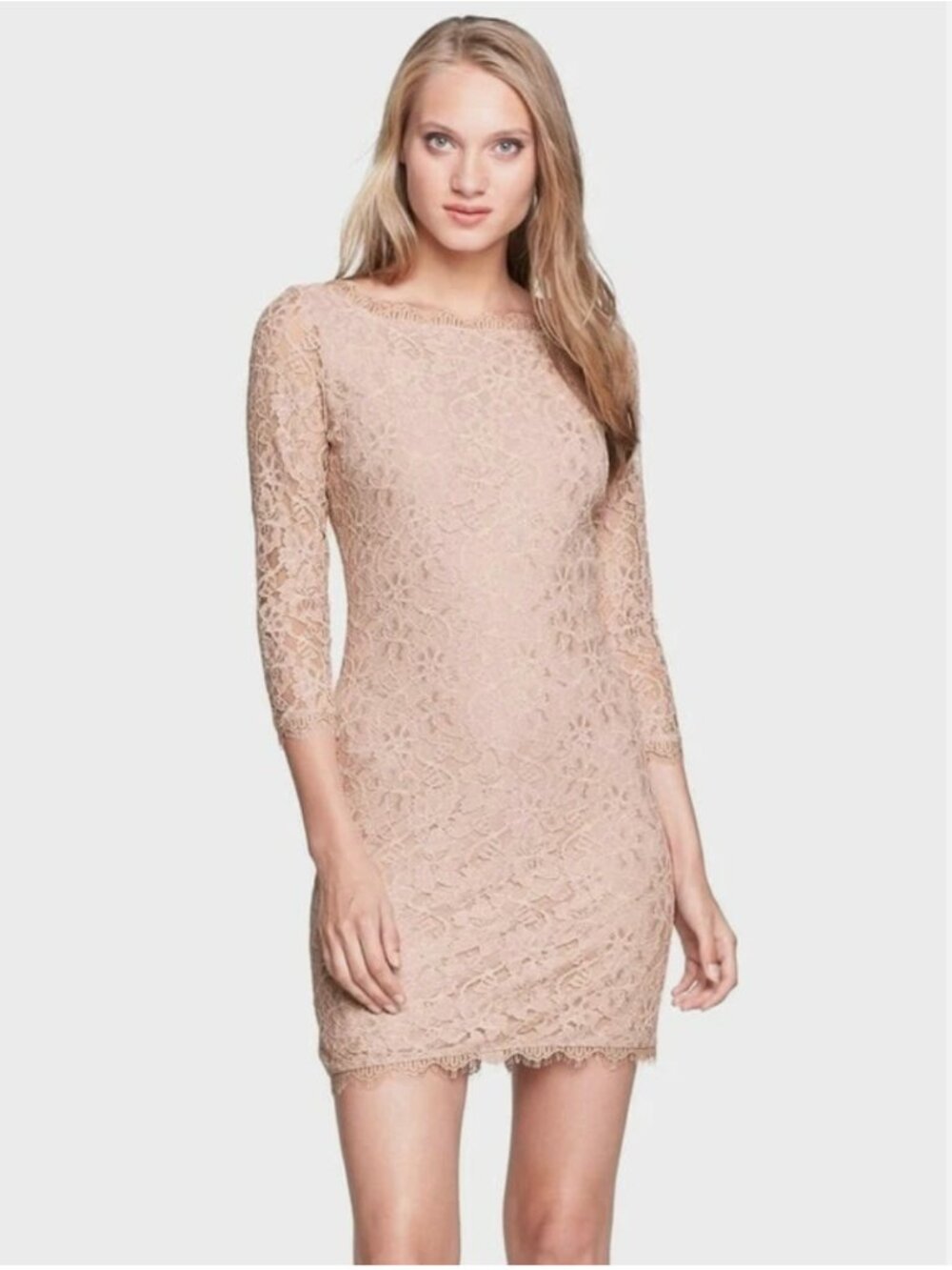 Diane von Furstenberg 153389 Women's 'Zarita' Lace Sheath Dress Nude Sz. 12
